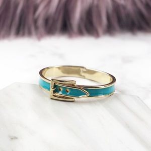 Teal Blue Enamel Gold Belt Bracelet Bangle